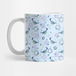 Flowery Blue Bird Pattern Mug